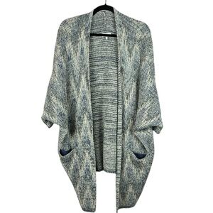Lucky Brand Short Sleeve Open Front Cocoon Cardigan Sweater Medium Blue Silver